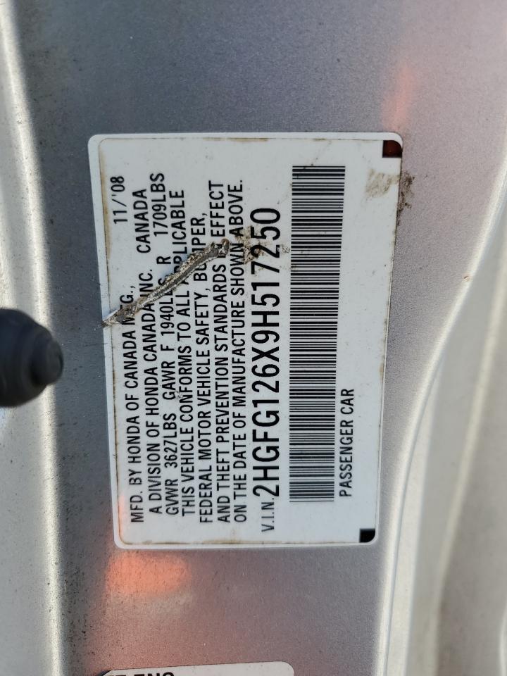 2009 Honda Civic Lx VIN: 2HGFG126X9H517250 Lot: 64944675