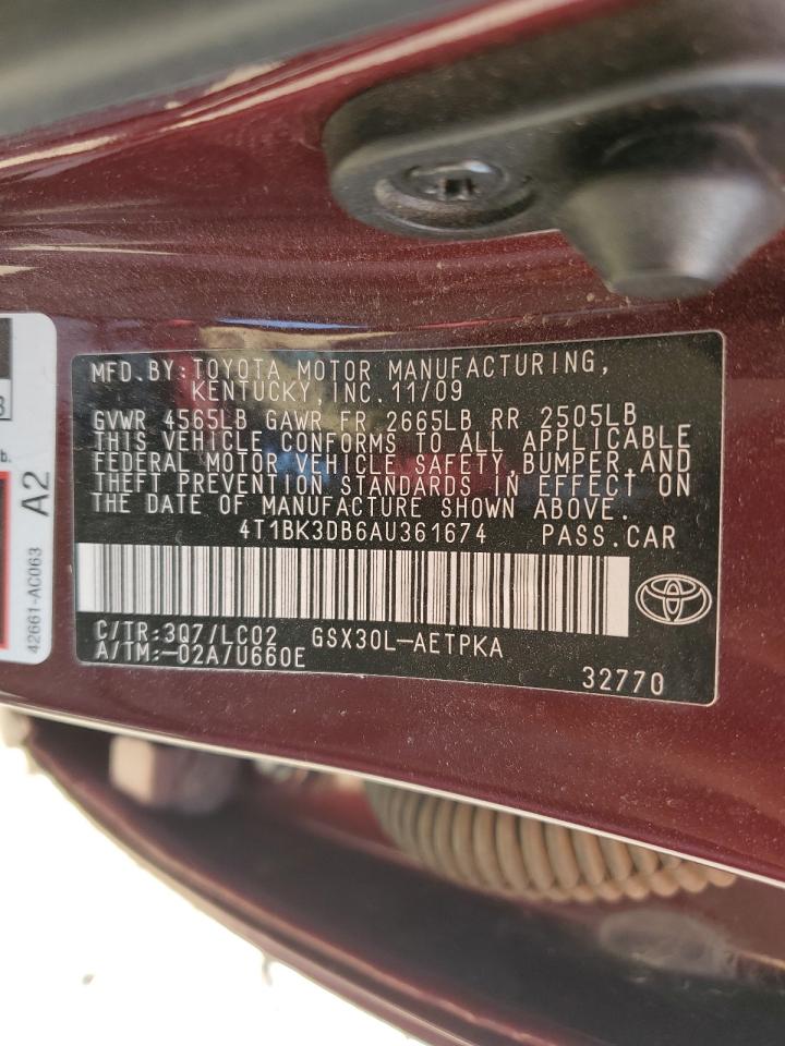2010 Toyota Avalon Xl VIN: 4T1BK3DB6AU361674 Lot: 64556885
