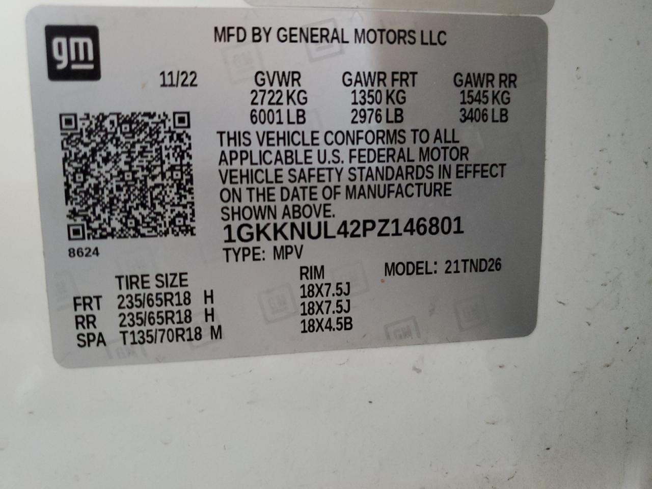 2023 GMC Acadia Slt VIN: 1GKKNUL42PZ146801 Lot: 63276905