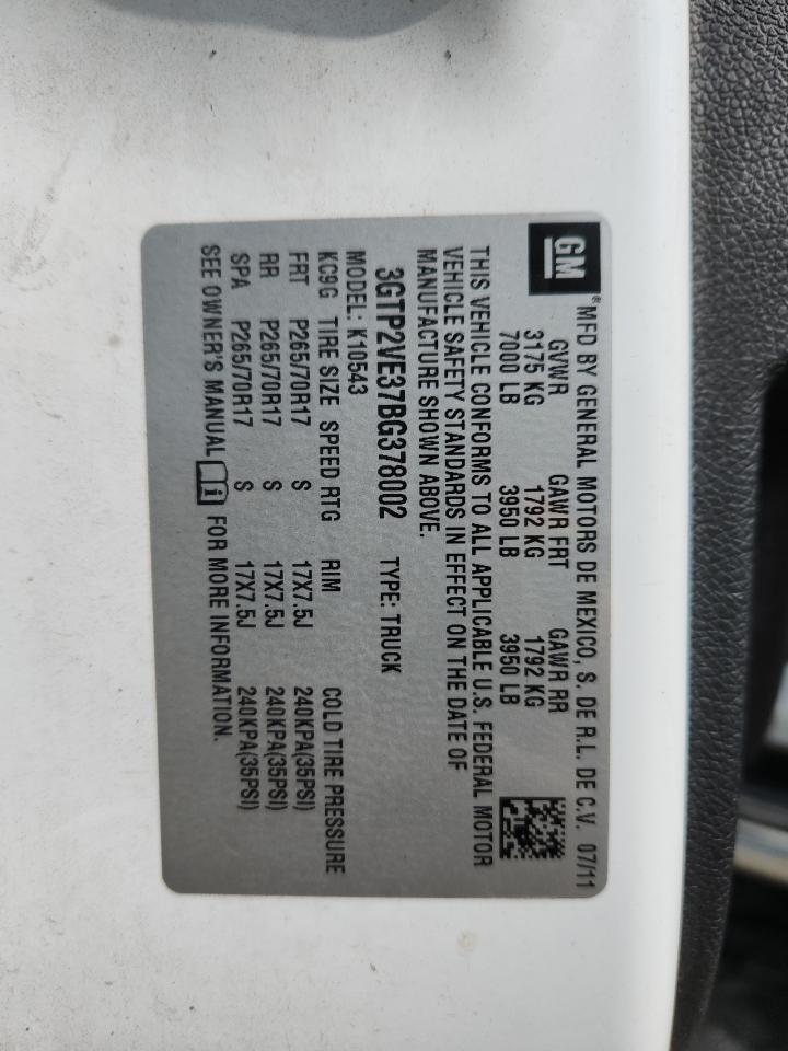 2011 GMC Sierra K1500 Sle VIN: 3GTP2VE37BG378002 Lot: 66847245