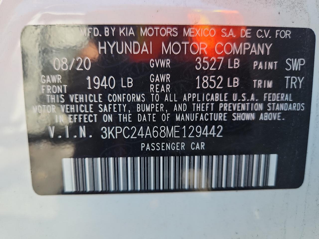 2021 Hyundai Accent Se VIN: 3KPC24A68ME129442 Lot: 63646105
