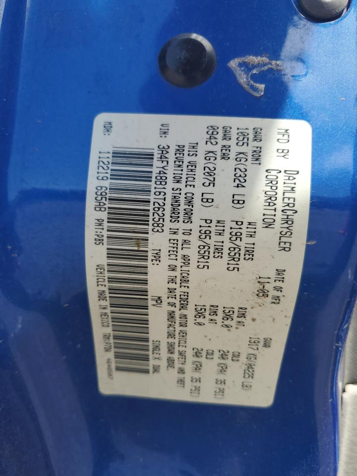 2006 Chrysler Pt Cruiser VIN: 3A4FY48B16T262583 Lot: 65531645