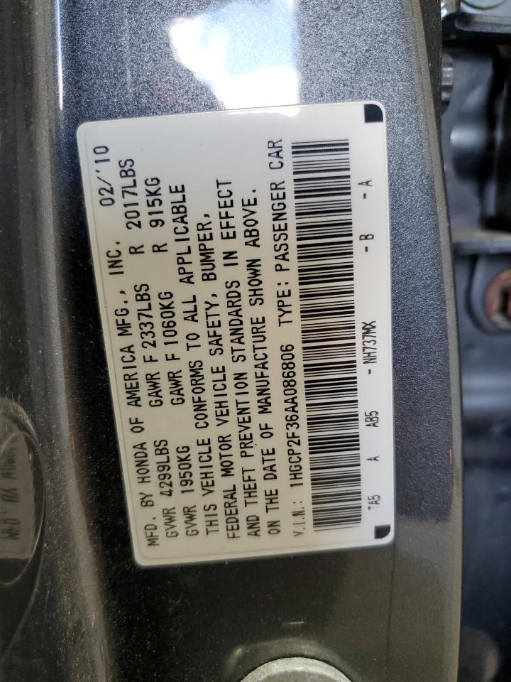 2010 Honda Accord Lx VIN: 1HGCP2F36AA086806 Lot: 65708345