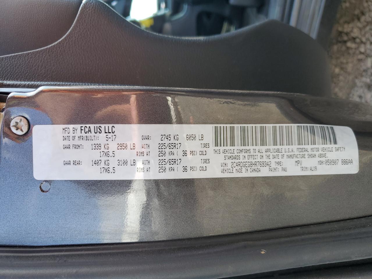2017 Dodge Grand Caravan Gt VIN: 2C4RDGEG8HR769342 Lot: 64818835