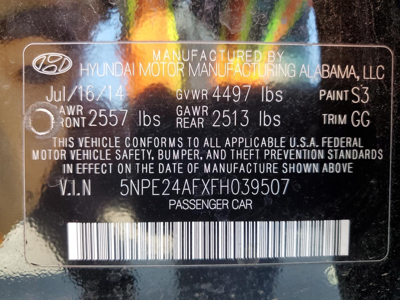 2015 Hyundai Sonata Se VIN: 5NPE24AFXFH039507 Lot: 64456985