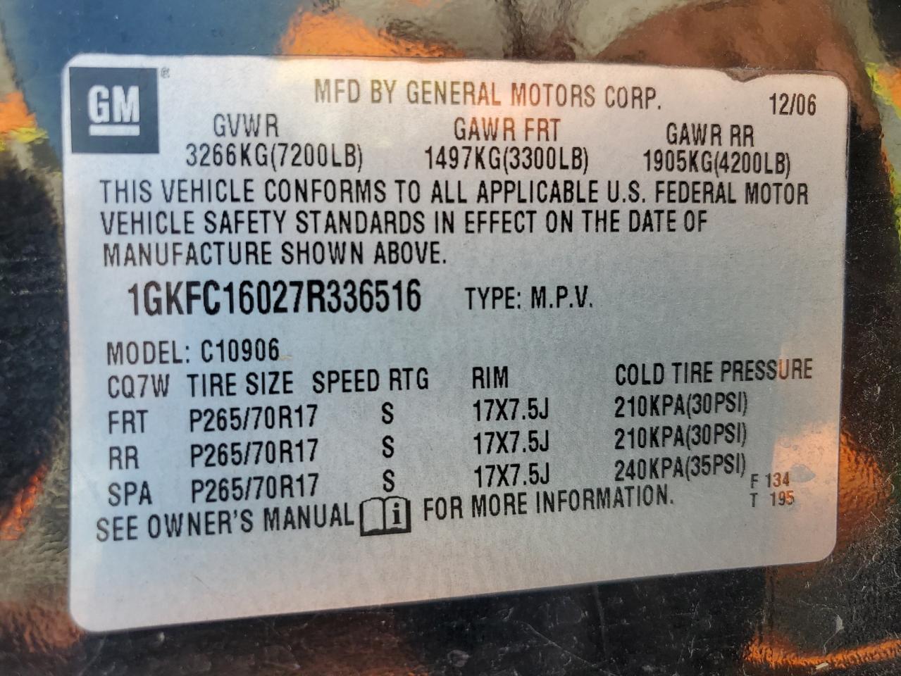 2007 GMC Yukon Xl C1500 VIN: 1GKFC16027R336516 Lot: 65468395