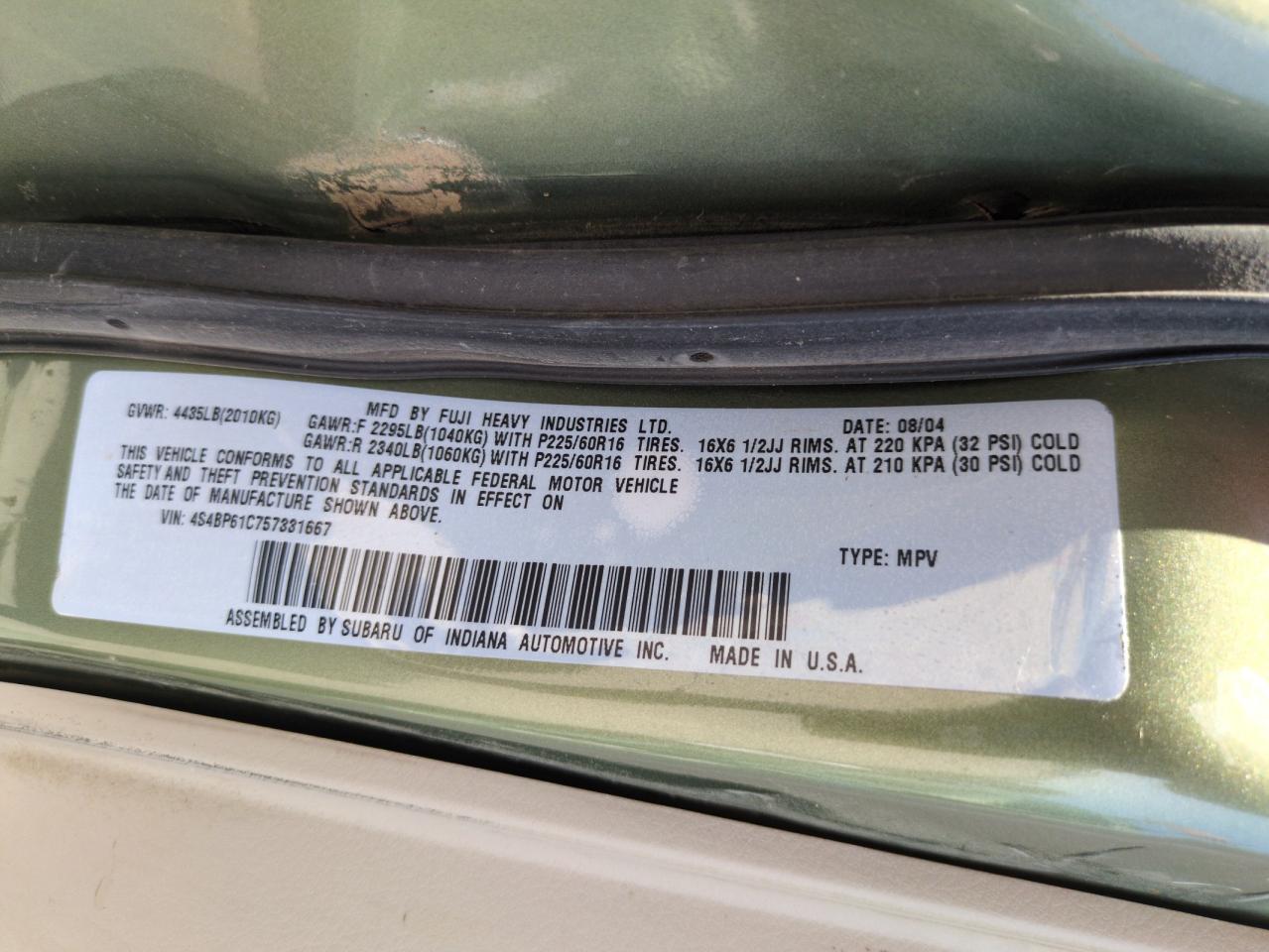 2005 Subaru Legacy Outback 2.5I VIN: 4S4BP61C757331667 Lot: 65956445