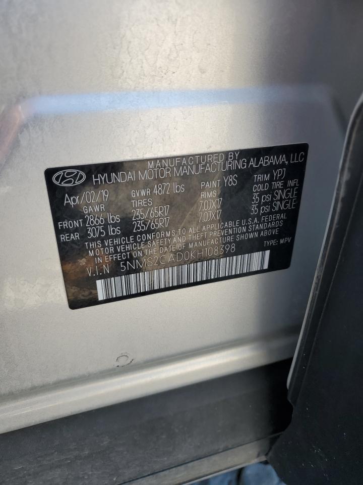 2019 Hyundai Santa Fe Se VIN: 5NMS2CAD0KH108398 Lot: 65018425