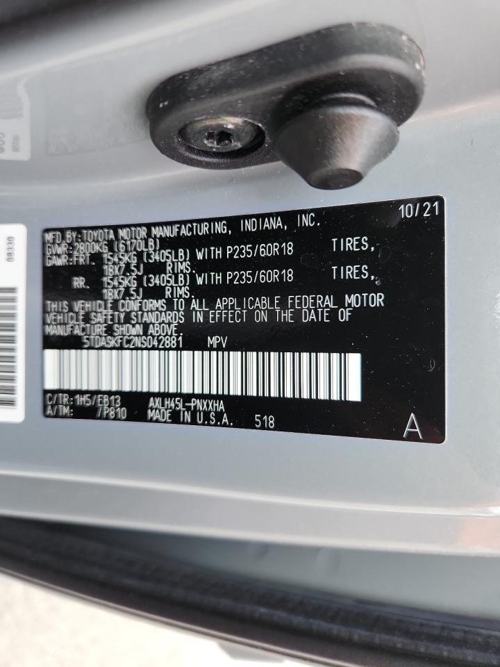 2022 Toyota Sienna Xle VIN: 5TDASKFC2NS042881 Lot: 62096415