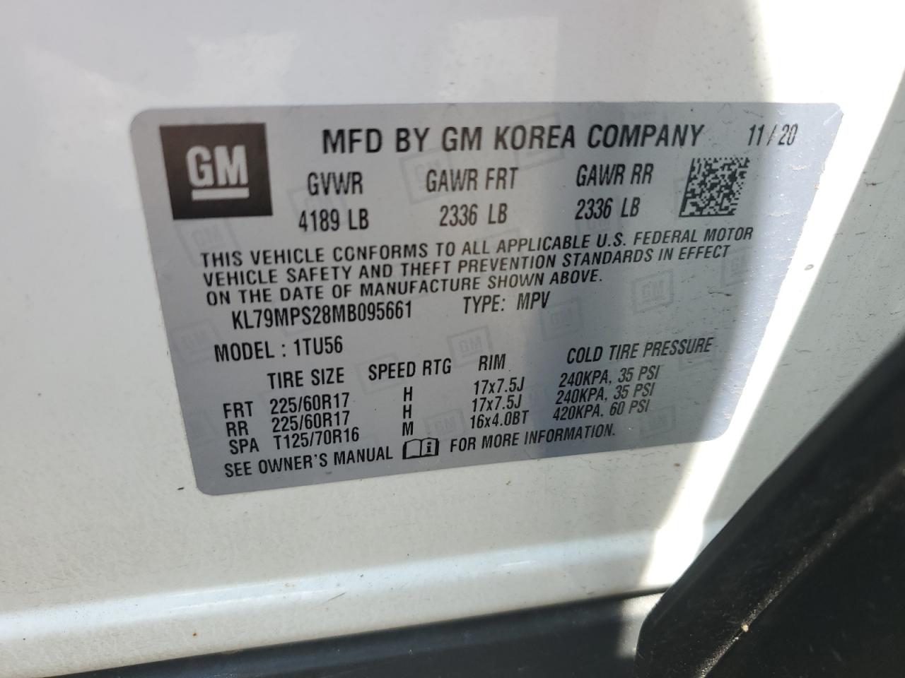 2021 Chevrolet Trailblazer Lt VIN: KL79MPS28MB095661 Lot: 63072195