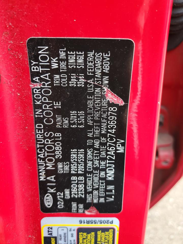 2012 Kia Soul + VIN: KNDJT2A67C7436978 Lot: 65401545