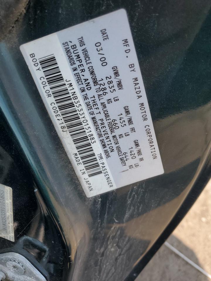 2000 Mazda Mx-5 Miata Base VIN: JM1NB3533Y0151883 Lot: 64423925