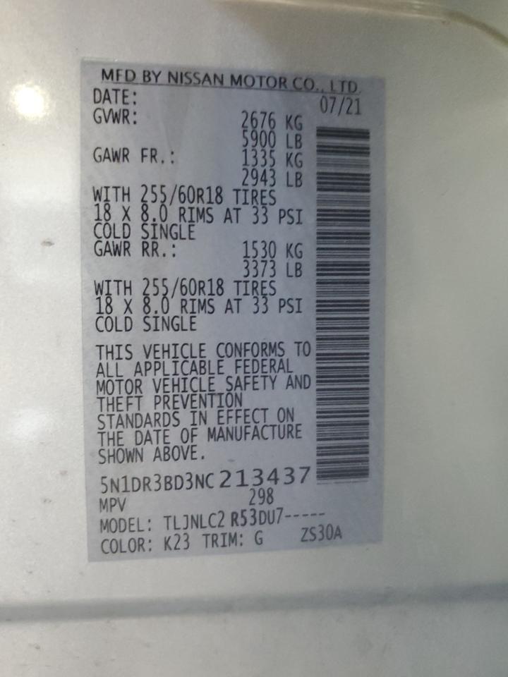 2022 Nissan Pathfinder Sv VIN: 5N1DR3BD3NC213437 Lot: 63790815