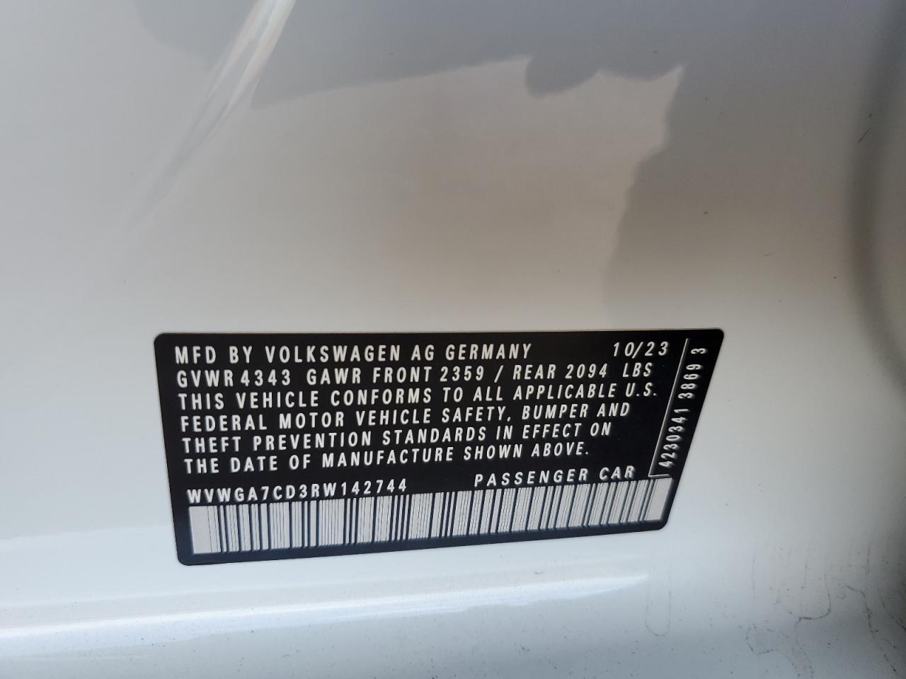 2024 Volkswagen Gti S VIN: WVWGA7CD3RW142744 Lot: 62425505