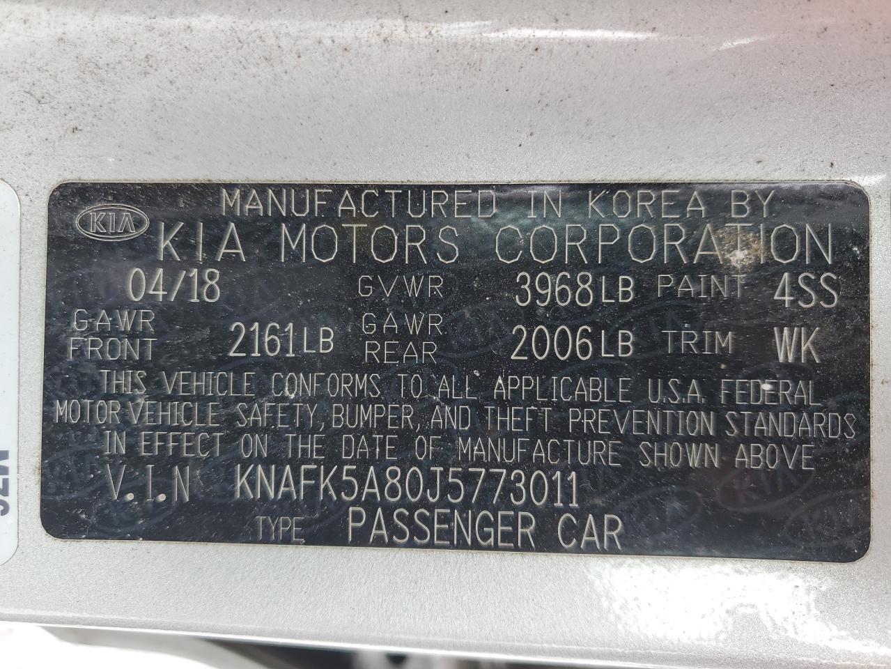 2018 Kia Forte Lx VIN: KNAFK5A80J5773011 Lot: 65958885
