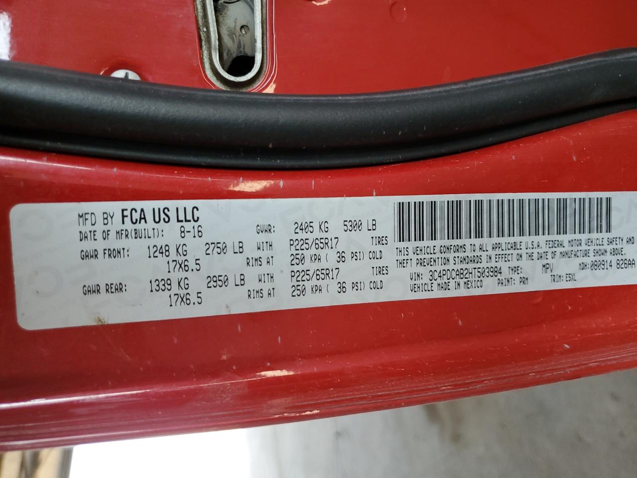 2017 Dodge Journey Se VIN: 3C4PDCAB2HT503984 Lot: 64843995