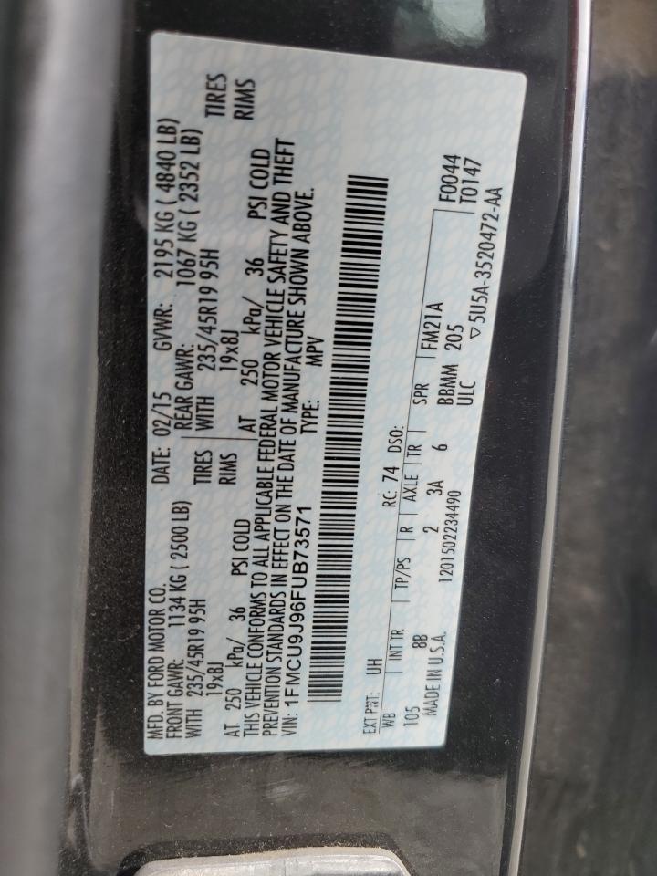 2015 Ford Escape Titanium VIN: 1FMCU9J96FUB73571 Lot: 65536525