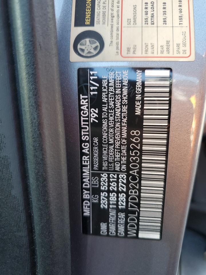 2012 Mercedes-Benz Cls 550 VIN: WDDLJ7DB2CA035268 Lot: 66327725