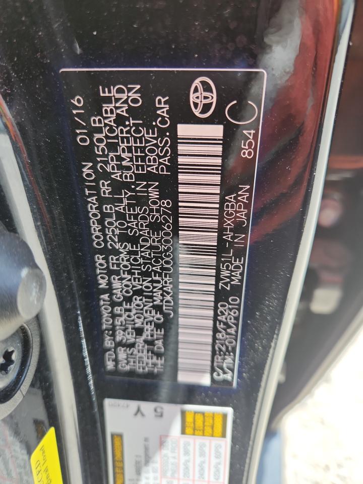 2016 Toyota Prius VIN: JTDKARFU0G3006278 Lot: 64584435