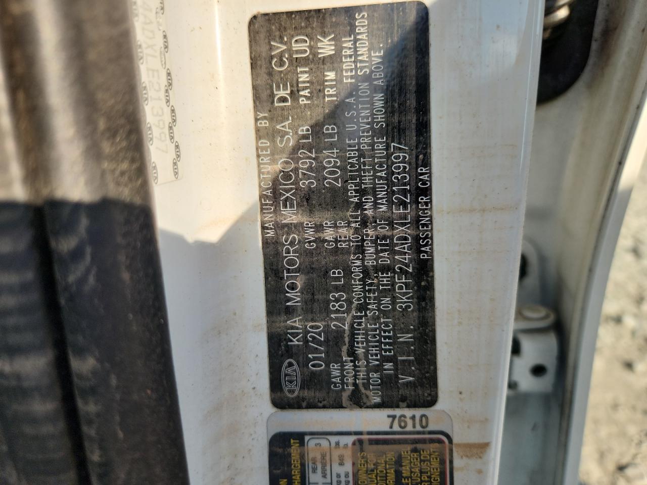 2020 Kia Forte Fe VIN: 3KPF24ADXLE213997 Lot: 65332065