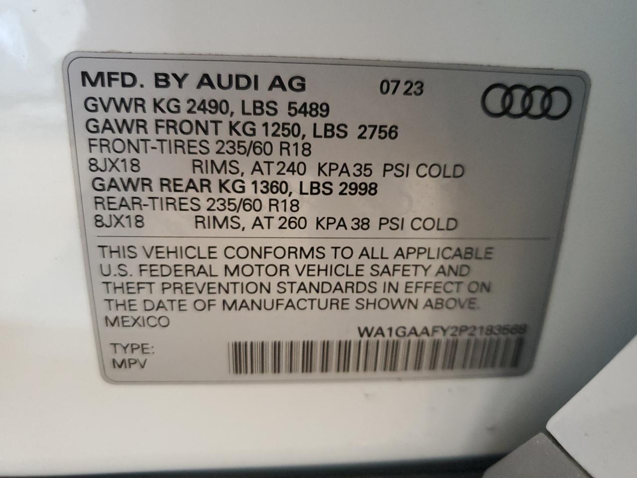 2023 Audi Q5 Premium 45 VIN: WA1GAAFY2P2183568 Lot: 64875535