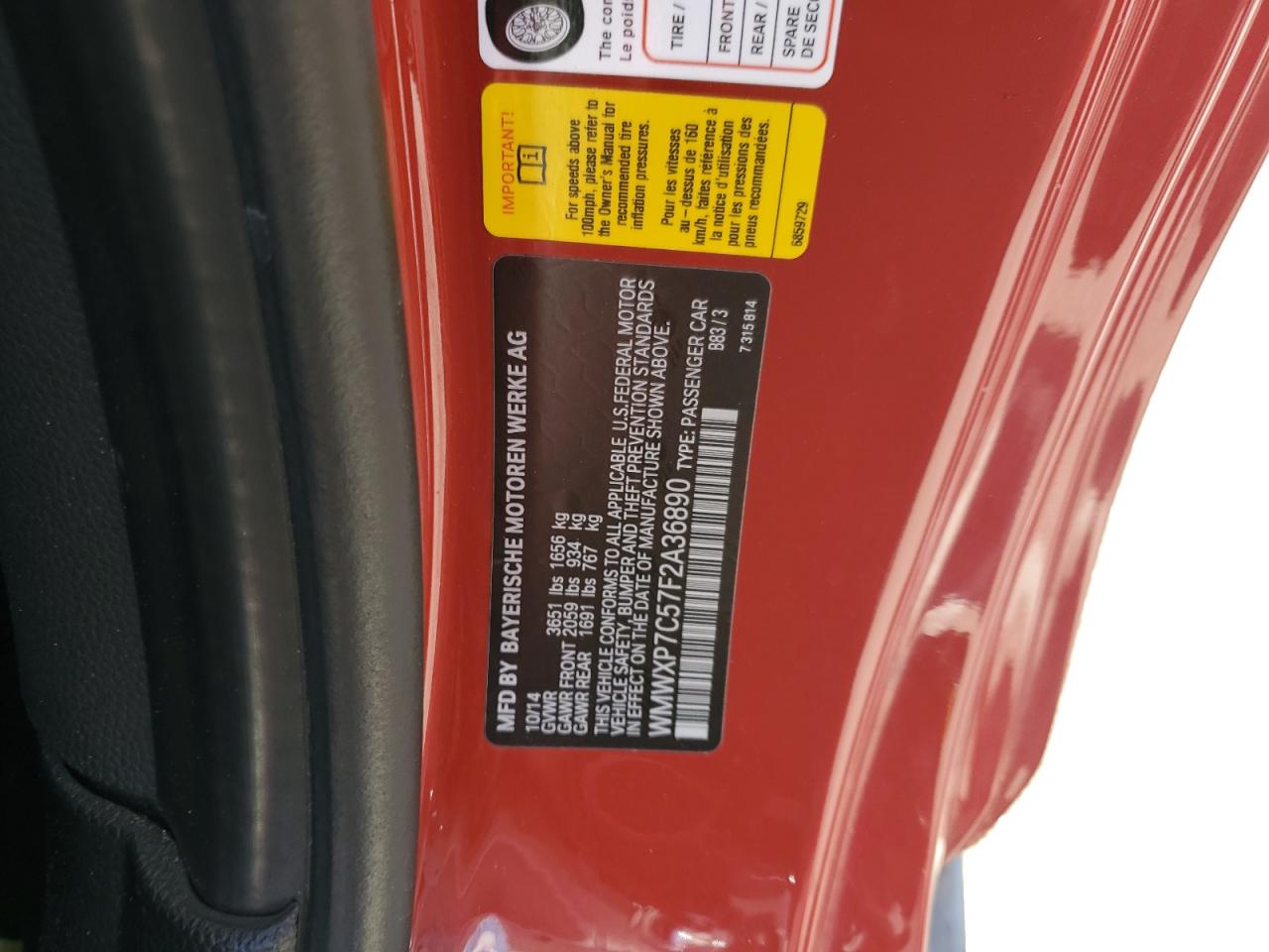 2015 Mini Cooper S VIN: WMWXP7C57F2A36890 Lot: 66750335