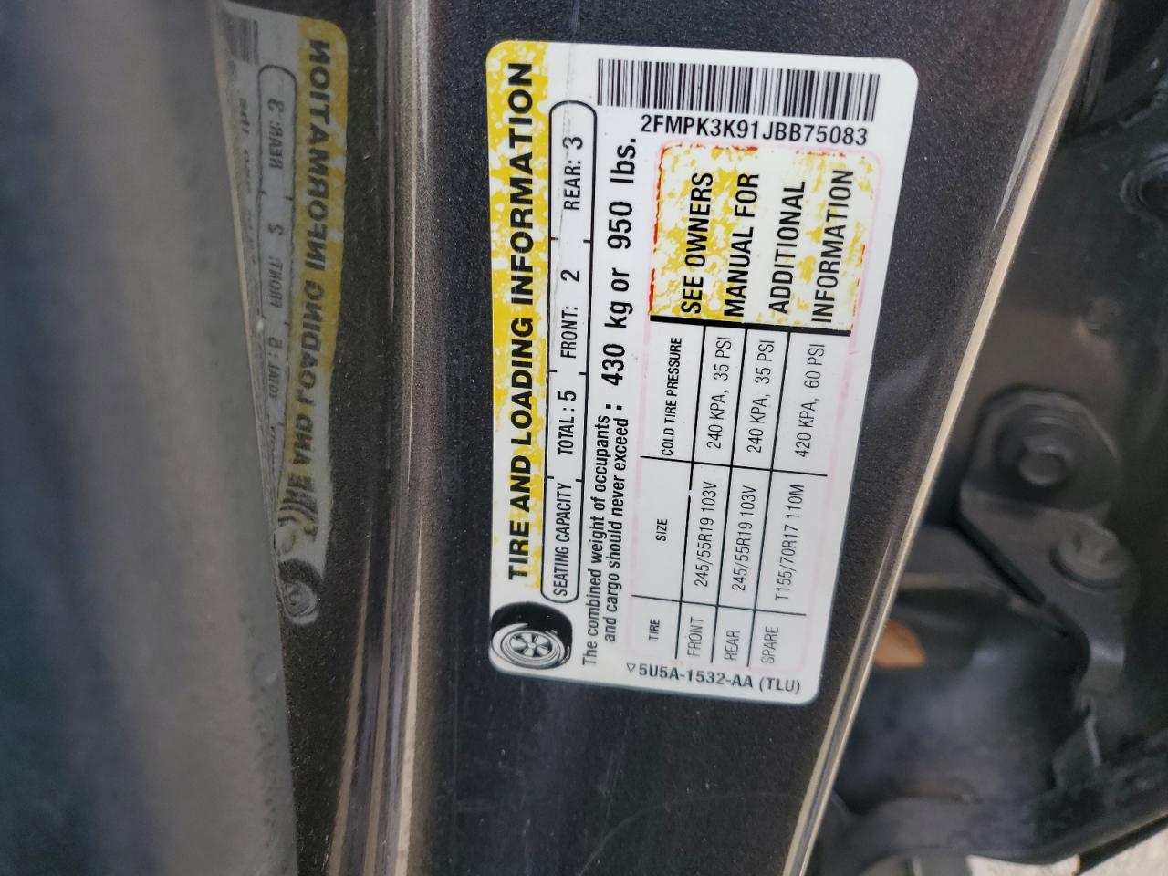 2018 Ford Edge Titanium VIN: 2FMPK3K91JBB75083 Lot: 64559985