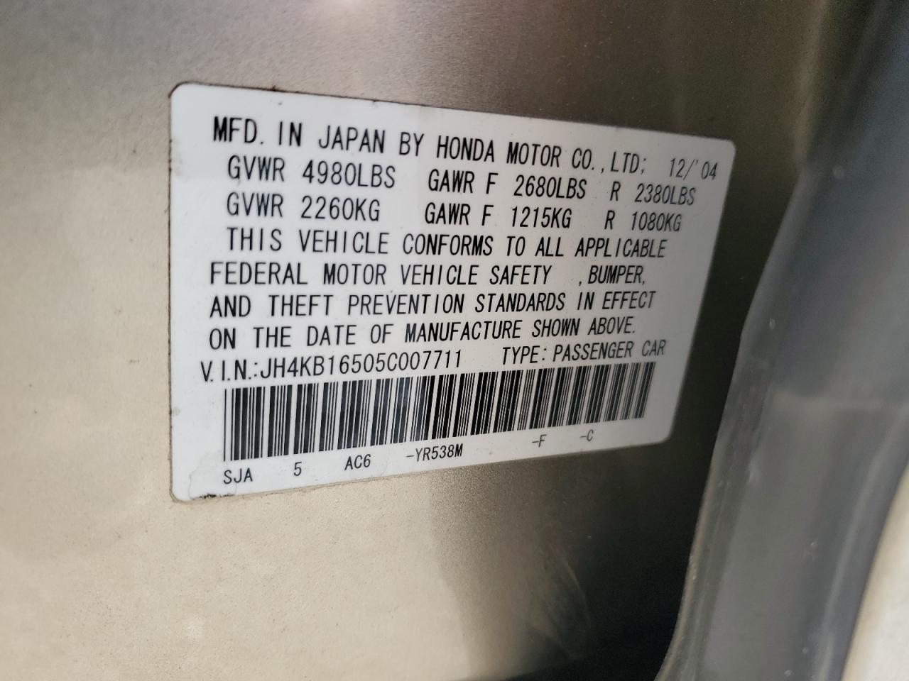 jh4kb16505c007711 JH4KB16505C007711 2005 Acura Rl