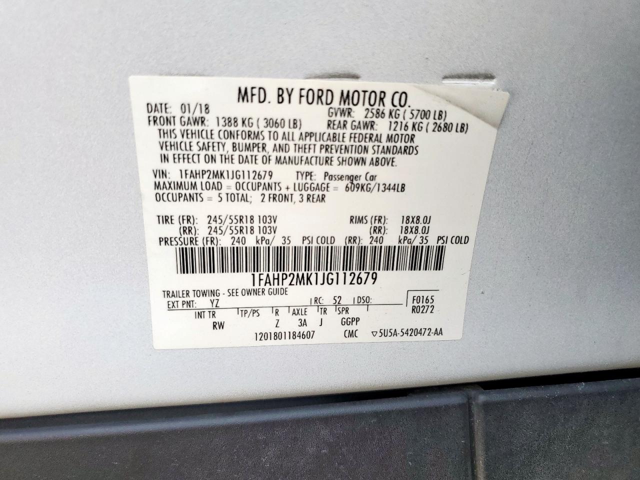 2018 Ford Taurus Police Interceptor VIN: 1FAHP2MK1JG112679 Lot: 66715035