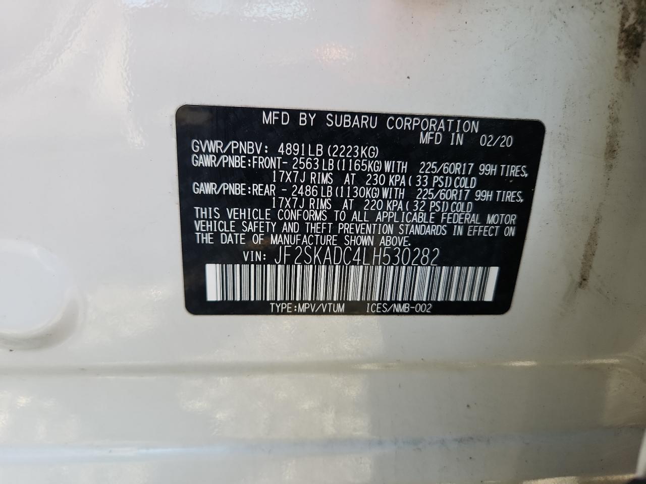 2020 Subaru Forester VIN: JF2SKADC4LH530282 Lot: 64614495