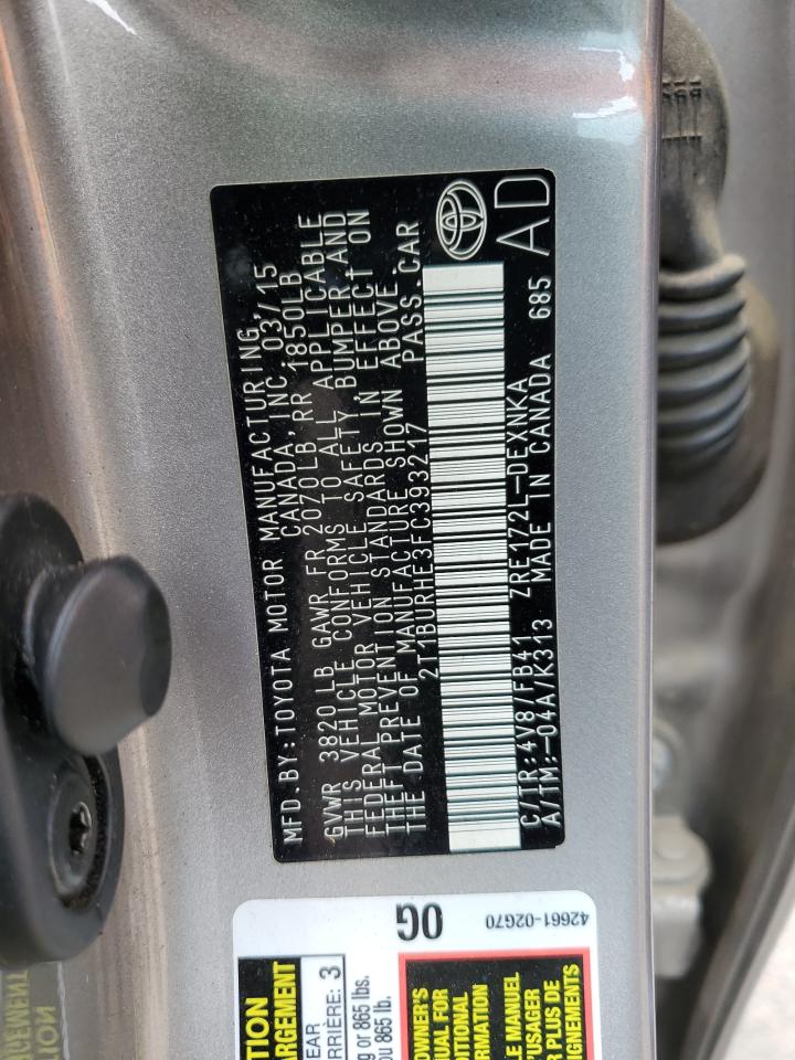 2015 Toyota Corolla L VIN: 2T1BURHE3FC393217 Lot: 64248065