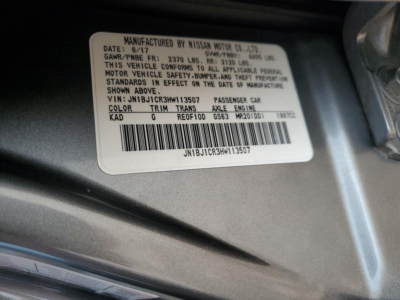 JN1BJ1CR3HW113507 2017 Nissan Rogue Sport S