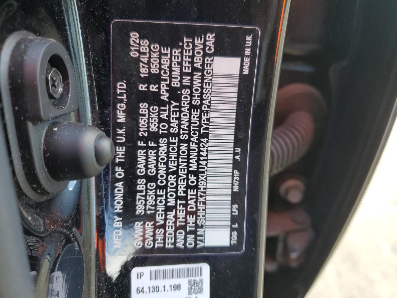 2020 Honda Civic Sport Touring VIN: SHHFK7H9XLU414424 Lot: 65990945