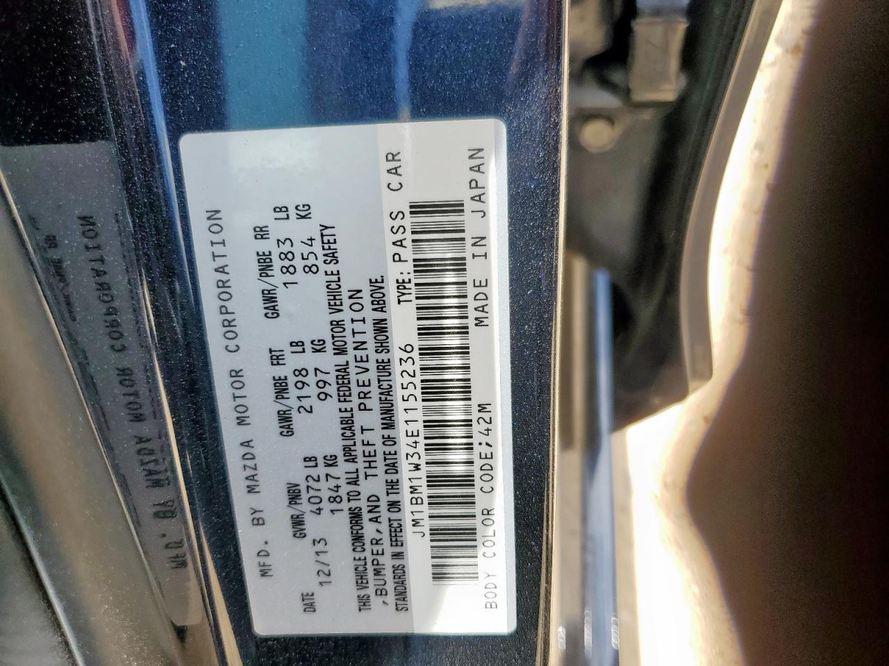 2014 Mazda 3 Grand Touring VIN: JM1BM1W34E1155236 Lot: 63561915