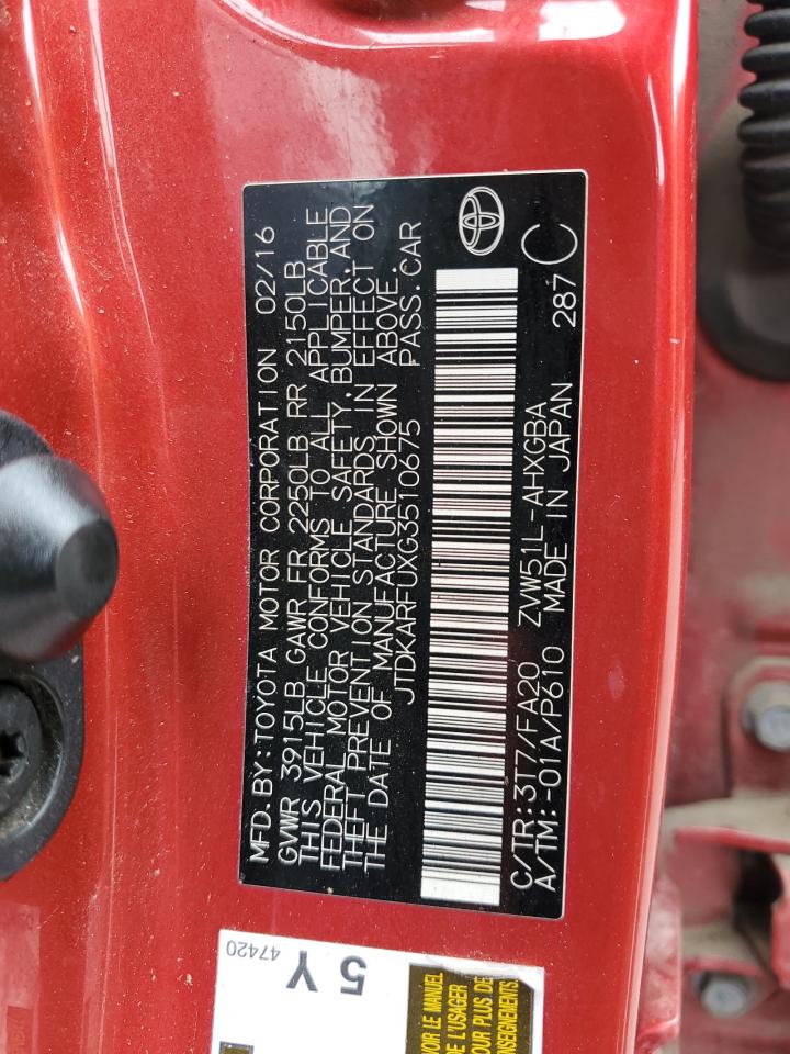 2016 Toyota Prius VIN: JTDKARFUXG3510675 Lot: 64607875