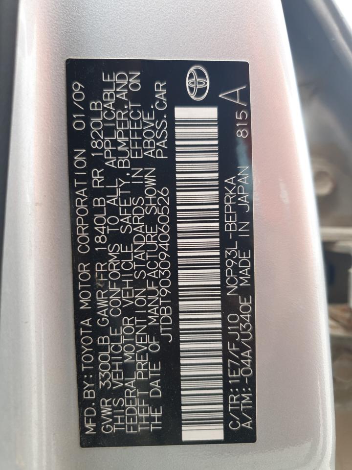 2009 Toyota Yaris VIN: JTDBT903094060526 Lot: 65443215