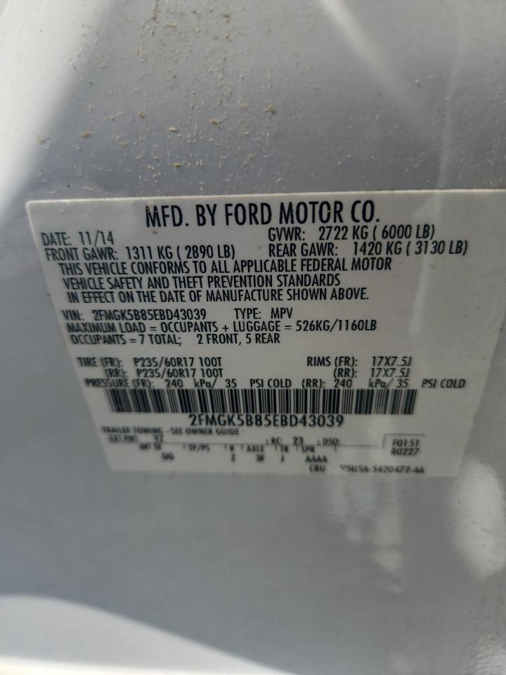 2014 Ford Flex Se VIN: 2FMGK5B85EBD43039 Lot: 64684735
