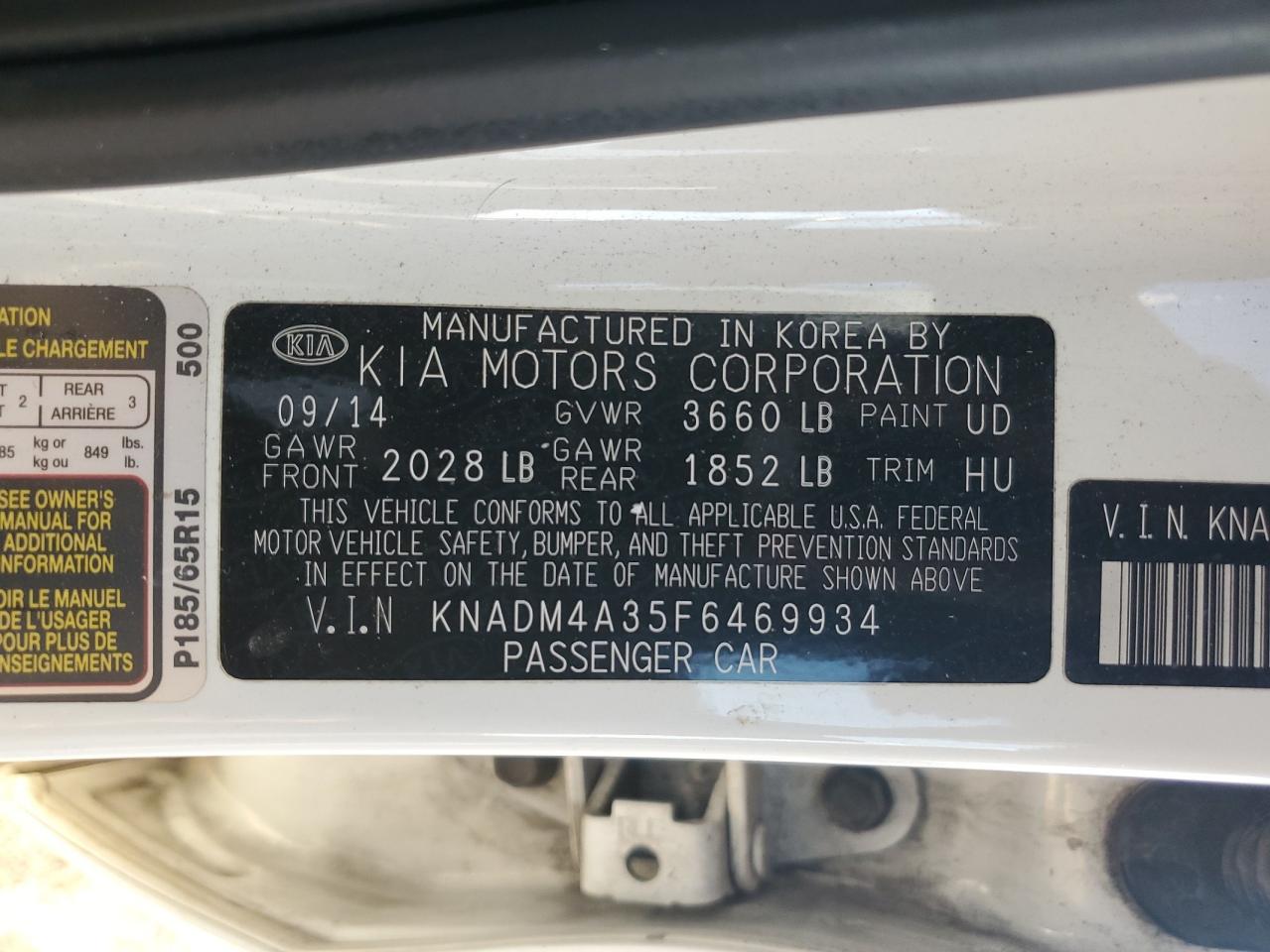2015 Kia Rio Lx VIN: KNADM4A35F6469934 Lot: 64510745
