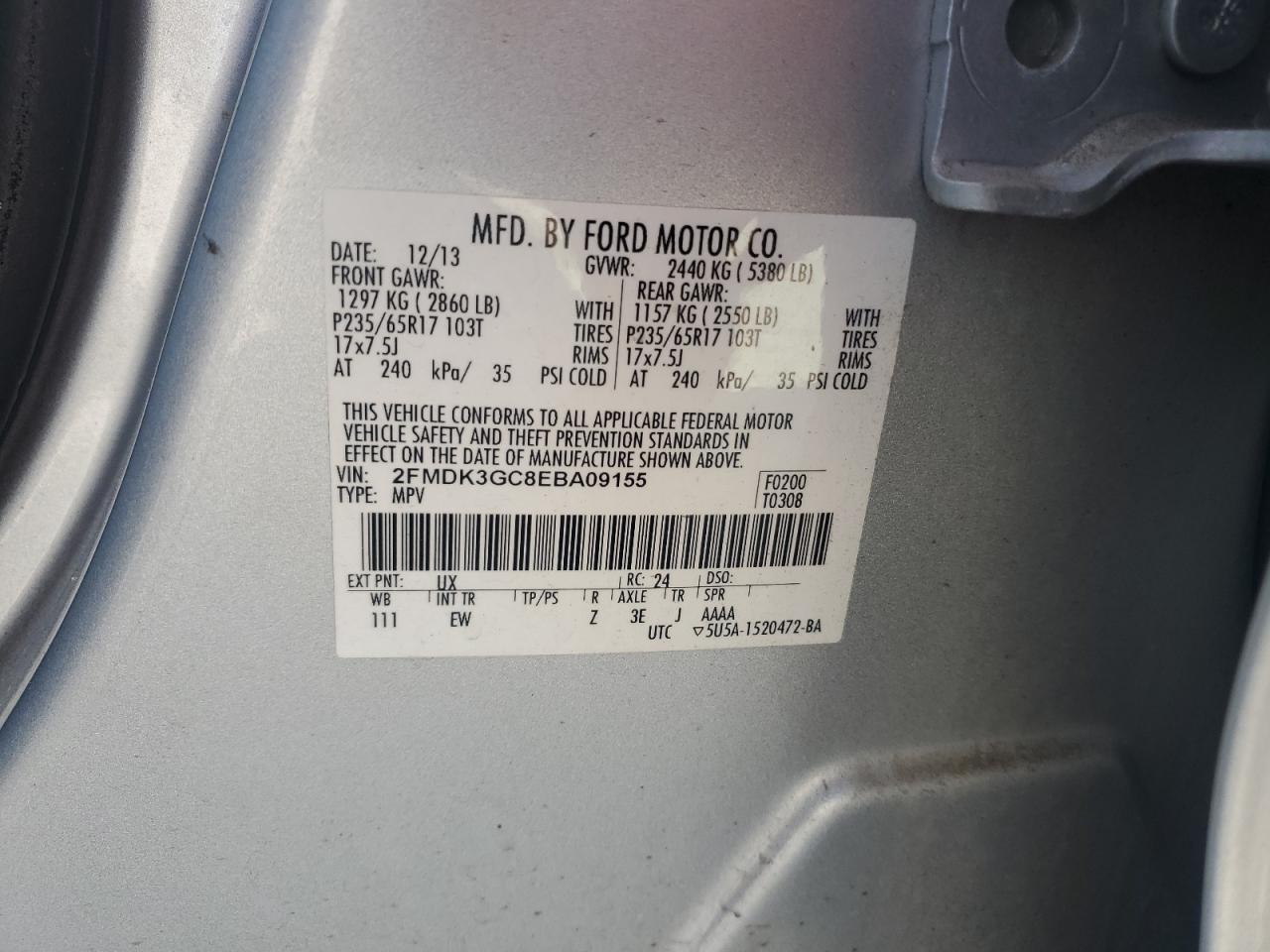 2014 Ford Edge Se VIN: 2FMDK3GC8EBA09155 Lot: 71985105