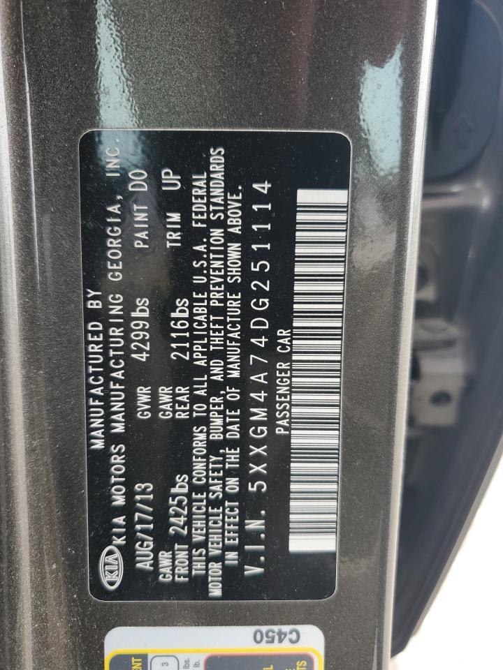 2013 Kia Optima Lx VIN: 5XXGM4A74DG251114 Lot: 65121895