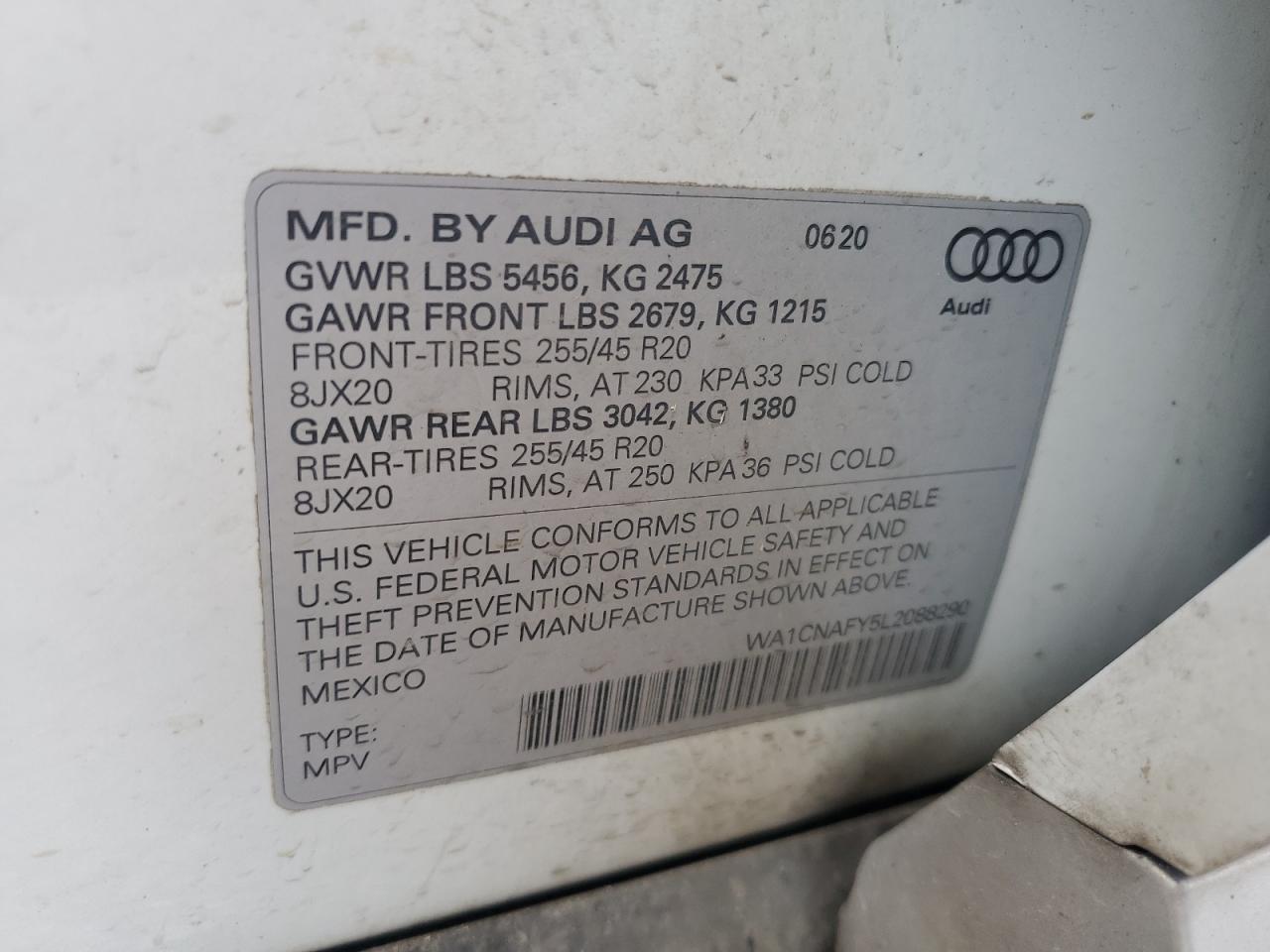 2020 Audi Q5 Prestige VIN: WA1CNAFY5L2088290 Lot: 64241575