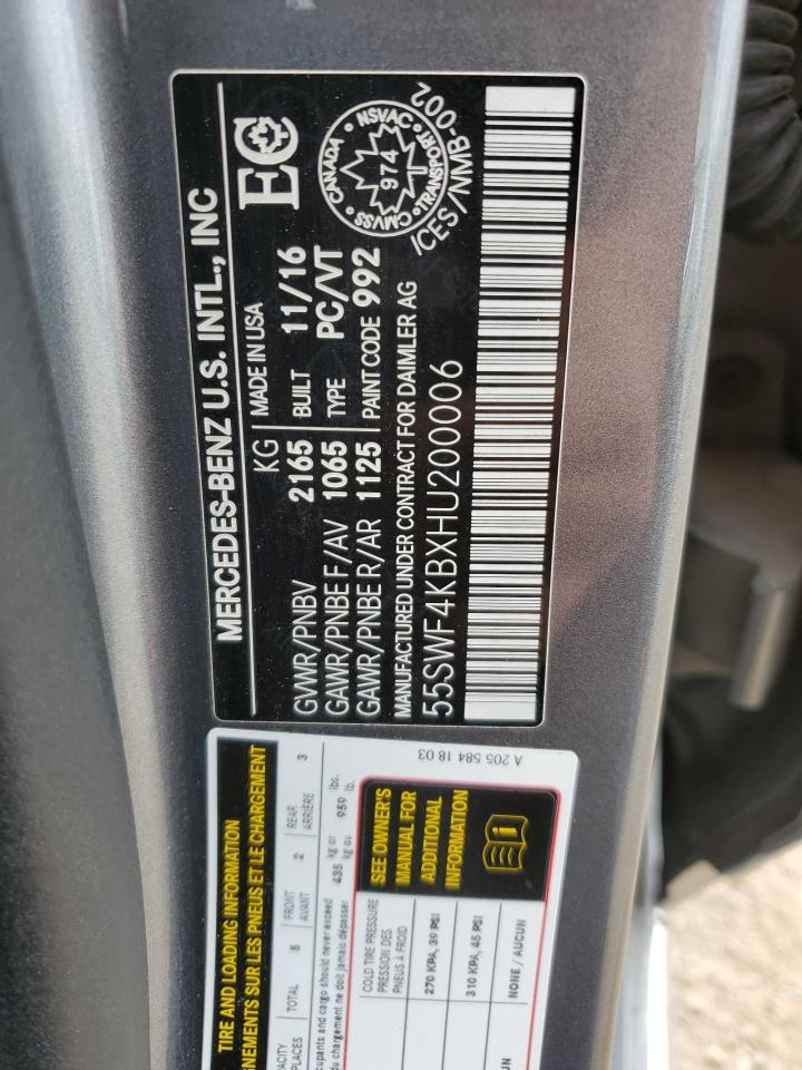 2017 Mercedes-Benz C 300 4Matic VIN: 55SWF4KBXHU200006 Lot: 63693185