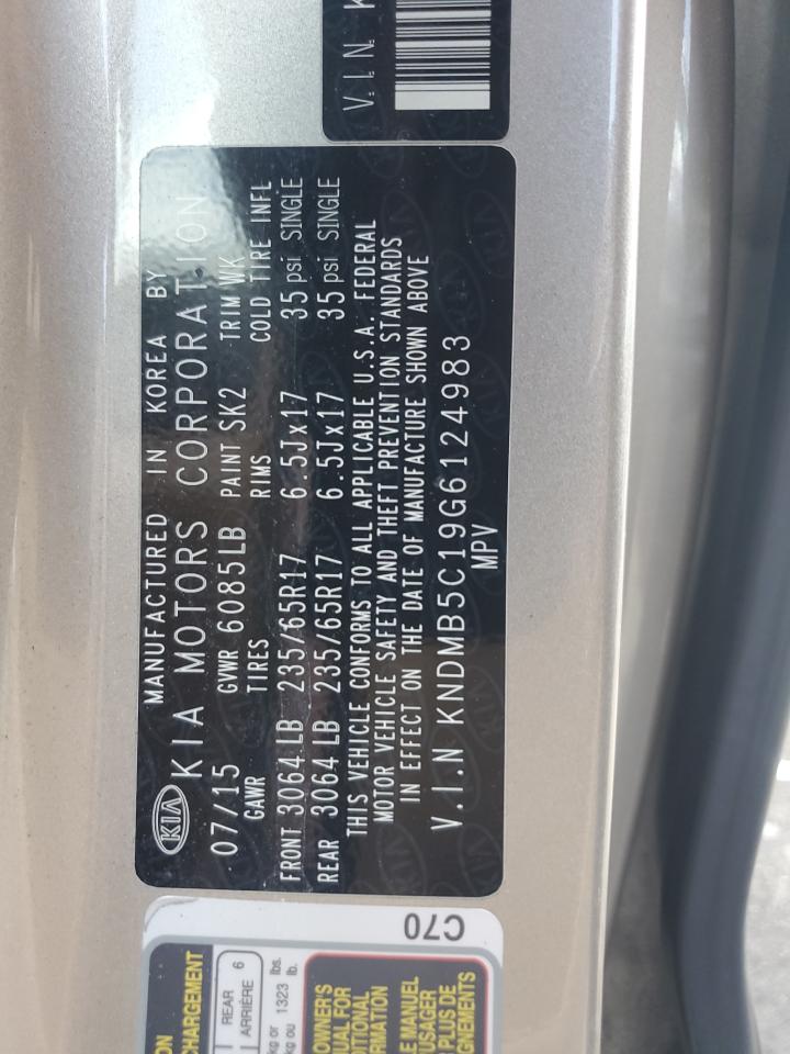 2016 Kia Sedona Lx VIN: KNDMB5C19G6124983 Lot: 62362535