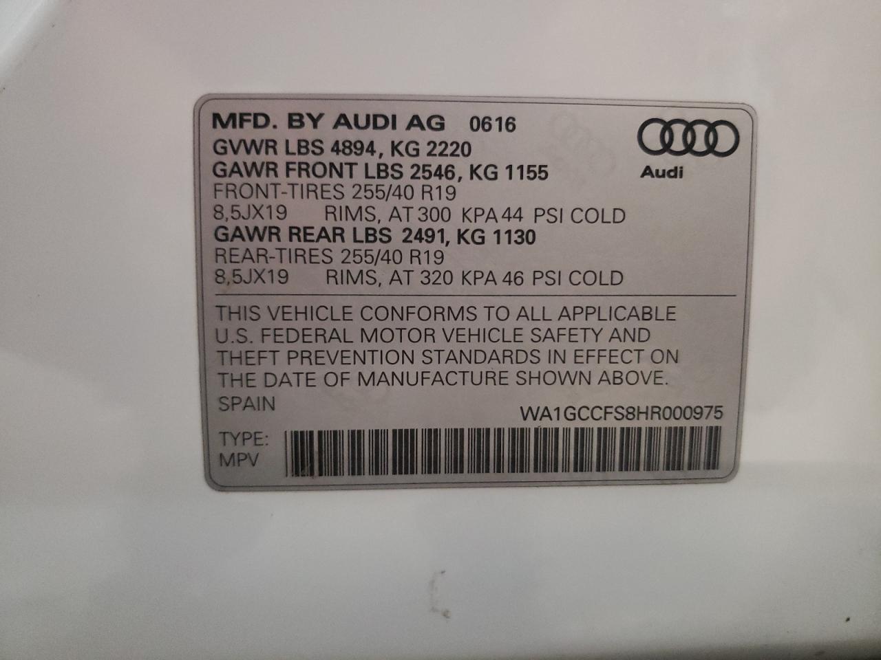 2017 Audi Q3 Prestige VIN: WA1GCCFS8HR000975 Lot: 64032185