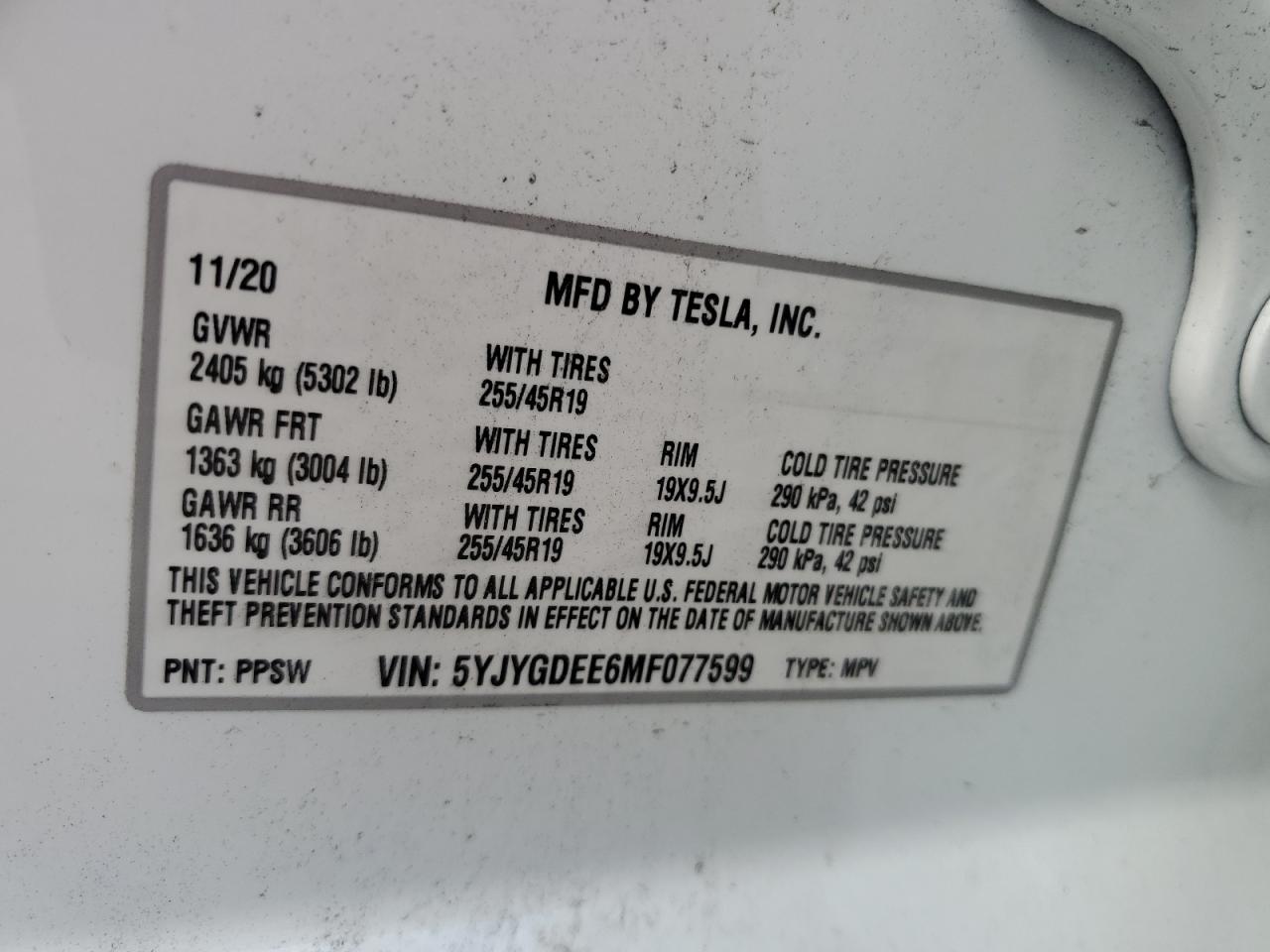 2021 Tesla Model Y VIN: 5YJYGDEE6MF077599 Lot: 64690045