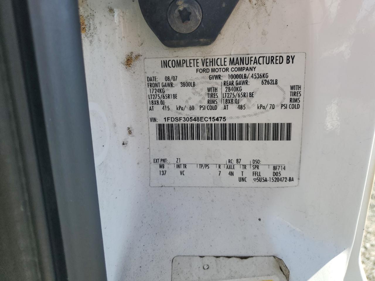2008 Ford F350 Srw Super Duty VIN: 1FDSF30548EC15475 Lot: 62937535