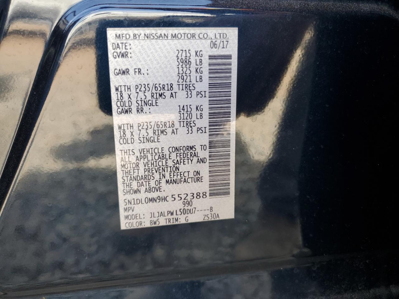 2017 Infiniti Qx60 VIN: 5N1DL0MN9HC552388 Lot: 65327865