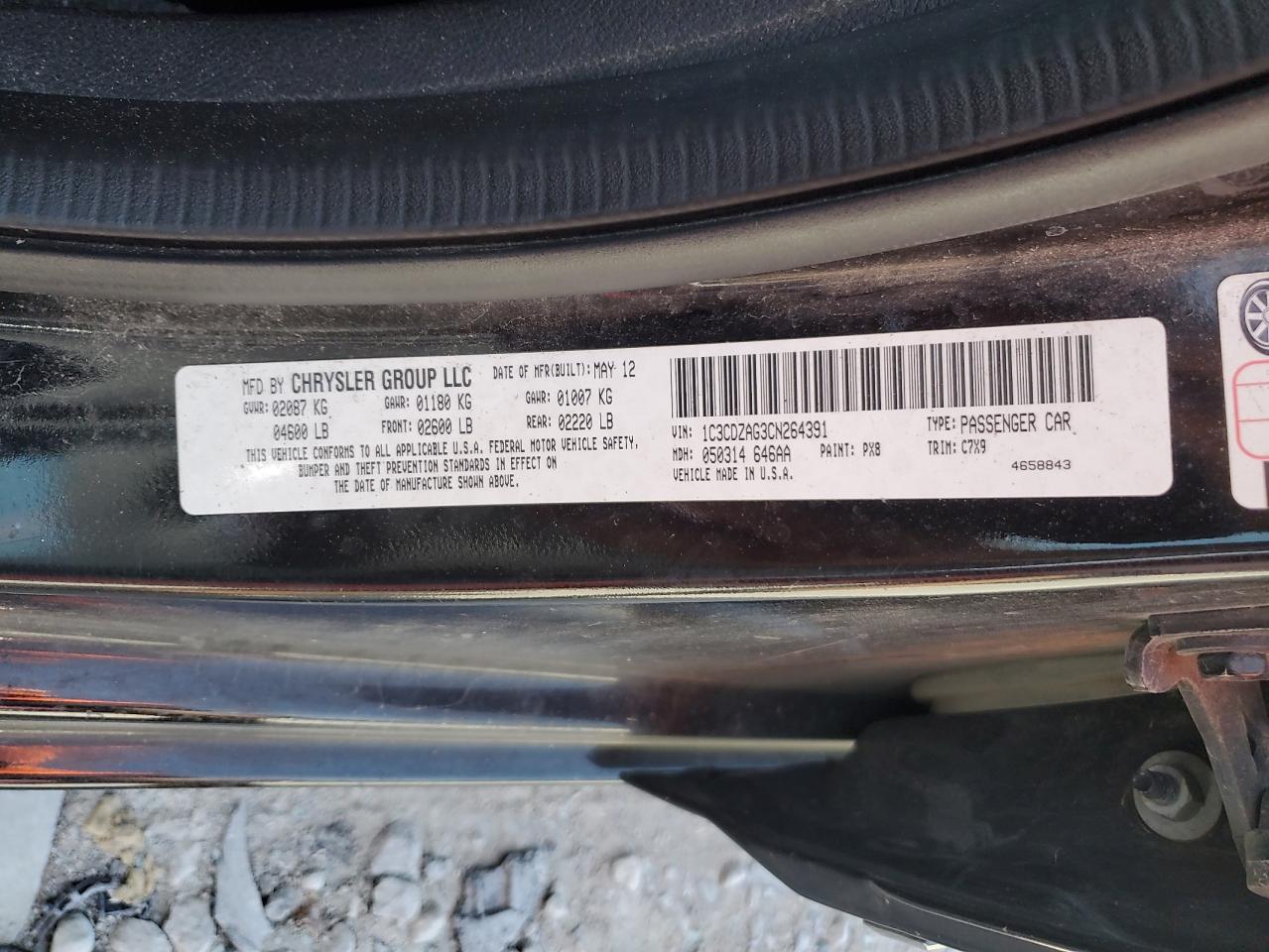 2012 Dodge Avenger Se VIN: 1C3CDZAG3CN264391 Lot: 64287215