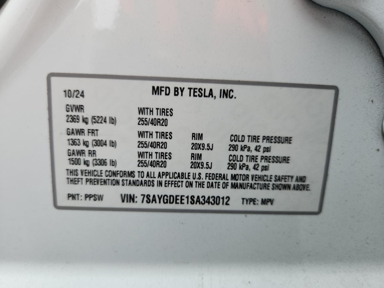 2025 Tesla Model Y VIN: 7SAYGDEE1SA343012 Lot: 63609585