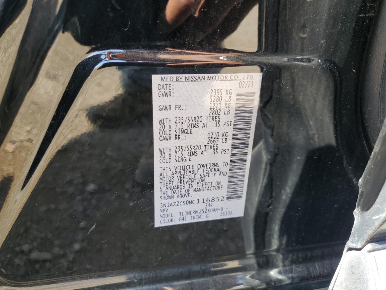 2021 Nissan Murano Sl VIN: 5N1AZ2CS0MC116852 Lot: 64299775
